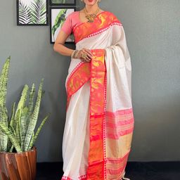 Mitera Checked Zari Silk Cotton Ready to Wear Saree-7