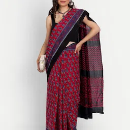 BUTA BUTI Women Red & Black Paisley Printed  Pure Cotton Saree-picture-52