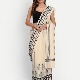 BUTA BUTI Beige & Black Ethnic Motifs Pure Cotton Saree-11