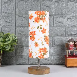 Devansh White & Orange Colored Wood Table Lamp With Cotton Shade-13