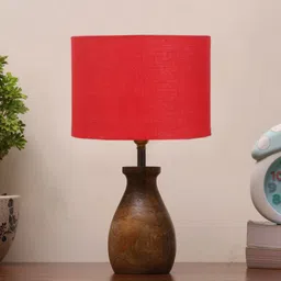 Devansh Red Jute Table Lamp With Wooden Natural Base-8