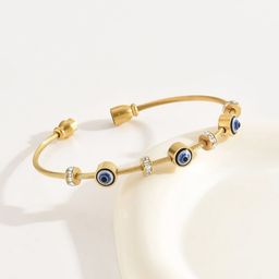 Designs & You Gold-Plated American Diamond Studded Evil Eye Bangle-Style Bracelet-image-59