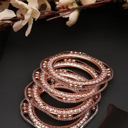 ANIKAS CREATION Set Of 4 Rose Gold-Plated CZ Studded Bangle Style Bracelet-29