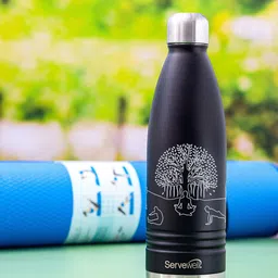 Servewell Indus Black Vacuum Sports Stainless Steel Printed Water Bottle 750 ML-picture-19