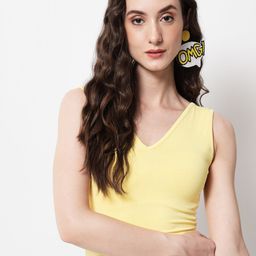 angloindu Women Yellow Solid V-Neck Slim Fit T-shirt-image-66