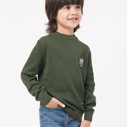 Ed-a-Mamma Kids Boys Olive Green Long Sleeves Pleated Pullover Sweater-image-34
