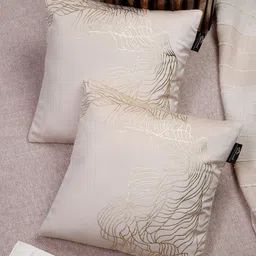 HOSTA HOMES Cream & Gold Set of 2 Abstract Printed Velvet Square Cushion Covers-31