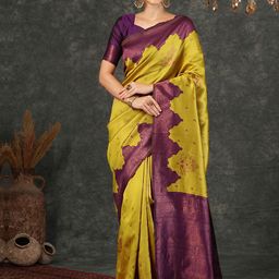 SAMAH Ethnic Motifs Zari Silk Blend Banarasi Saree-image-73