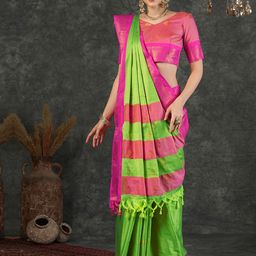 SAMAH Ethnic Motifs Zari Silk Blend Banarasi Saree-image-74
