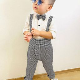 BAESD Boys Checked Dungaree With Shirt & Bow Tie-image-24