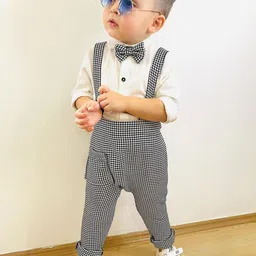 BAESD Infant Boys Checked Slim Fit Dungaree With Shirt And Bow Tie-22