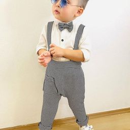BAESD Boys Checked Slim Fit Dungaree With Shirt And Bow Tie-image-19