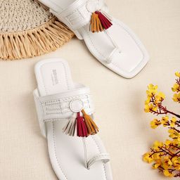 Anouk Women Braided Detail Handcrafted Ethnic One Toe Flats with Tassels-11