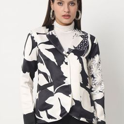 angloindu Printed Lightweight Satin Single-Breasted Blazer-image-49