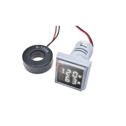 White AC50-500V 0-100A 22mm AD16-22FVA Square Cover LED Voltage and Current Dual Display Indicator Light with Transformer image 2