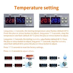 STC-3028 DC12V Dual Display Dual Temperature Adjustable Temperature Controller with 1M Cable image 2