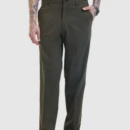 Snitch Men Smart Olive Mid-Rise Slim Fit Formal Trouser-image-89