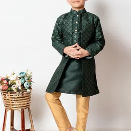 NFC CREATION Boys Embroidered Regular Sequinned Dupion Silk Straight Kurta with Pyjamas-13