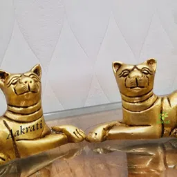 Aakrati Yellow 2 Pieces Cats Figurine Brass Showpiece-16
