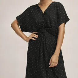 The Label Life Women Monochrome Polka Dot Gathered A-Line Dress-image-8