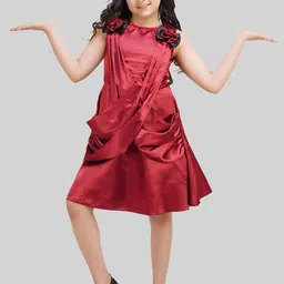 BEING NAUGHTY Girls Satin A-Line Dress With Bow Detailed-44