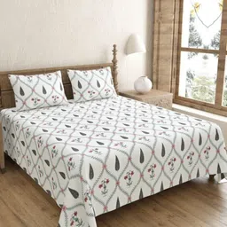 Bombay Spreads Pink & White Printed Pure Cotton 250 TC King Bedsheet Set 2.74 x 2.74 m-image-77