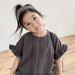 LULU & SKY Girls Vertical Striped Pleated Round Neck Cotton Boxy Top-image-52