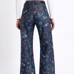 Kook N Keech Women Wide Leg Mid Rise Printed Cotton Jeans-picture-16