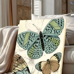Art Street Cream & Blue Butterfly Printed Canvas Wall Art-image-2
