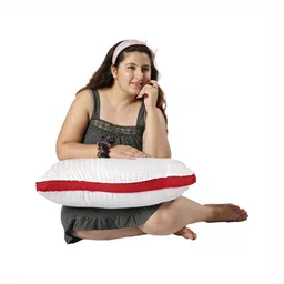 Siroki Bond Red & White Polyester Breathable Rectangular Sleep Pillow-53