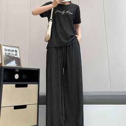 Lugo Striped Self Design Round Neck T-Shirt With Palazzo-15