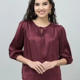 PURYS WORKSPACE Women Tie-Up Neck Shirt Style Top-image-64