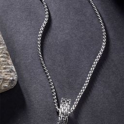 The Roadster Lifestyle Co Men Silver-Plated Ring Pendant with Chain-image-93