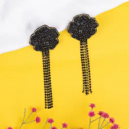 Crunchy Fashion Artificial Stones Studded Floral Shaped Drop Earrings-image-70