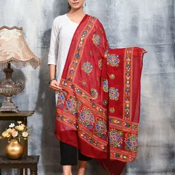 swatika Ethnic Motifs Embroidered Cotton Dupatta with Phulkari-12