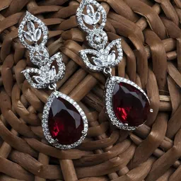 StileAdda Sparkling Silver-Plated Teardrop Shaped Cubic Zirconia Studded Drop Earrings-image-49