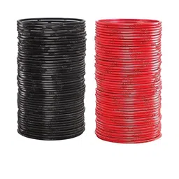 Guddan Set of 96 Black & Red Metal Bangles-37
