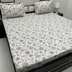 Pure Decor White & Brown Floral King Bedsheet with 2 Pillow Covers-picture-23