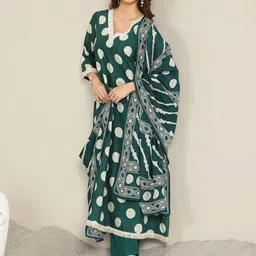 Libas Polka Dot Printed V Neck A-Line Kurta With Trousers & Dupatta image 5