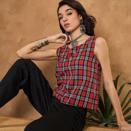 InWeave Checked Square Neck Cotton Top-image-18