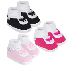 Neska Moda 0 To 6 Months Baby Boy & Girls 3 Pair Set Cotton Butterfly Newborn Skin-Friendly Booties (Toe to Heel Length - 10 cm, Black, Pink, Baby Pink)-33