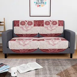 Aura Red & Cream-Coloured 4 Pieces Printed Cotton 2 Seater Sofa Covers-0