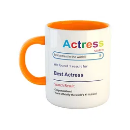 ARTBUG White & Orange Best Actress Printed Ceramic Glossy Coffee Mug-34