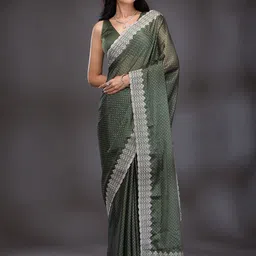Koskii Beads and Stones Embellished Satin Saree With Blouse Piece-picture-15
