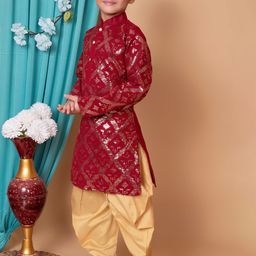 Cae Boys Embroidered Regular Sequinned Dupion Silk Kurta with Patiala image 4