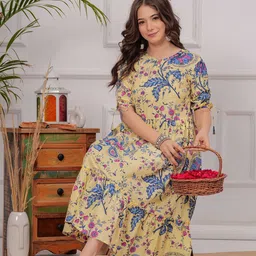 Twirl Tales Floral Print Puff Sleeve A-Line Midi Dress-image-69