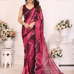 Nirmohi Fashion Women Tie and Dye Mirror Work Pure Georgette Saree-image-33