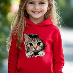 KEESOR Girls Cat Printed Hooded Sweatshirt-image-90