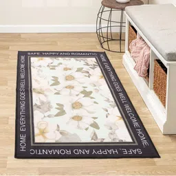 MODEFE Cream-Coloured Floral Anti-Skid Nylon Carpet-image-3