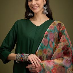 InWeave V-Neck A-Line Kurta With Palazzos And Dupatta image 4